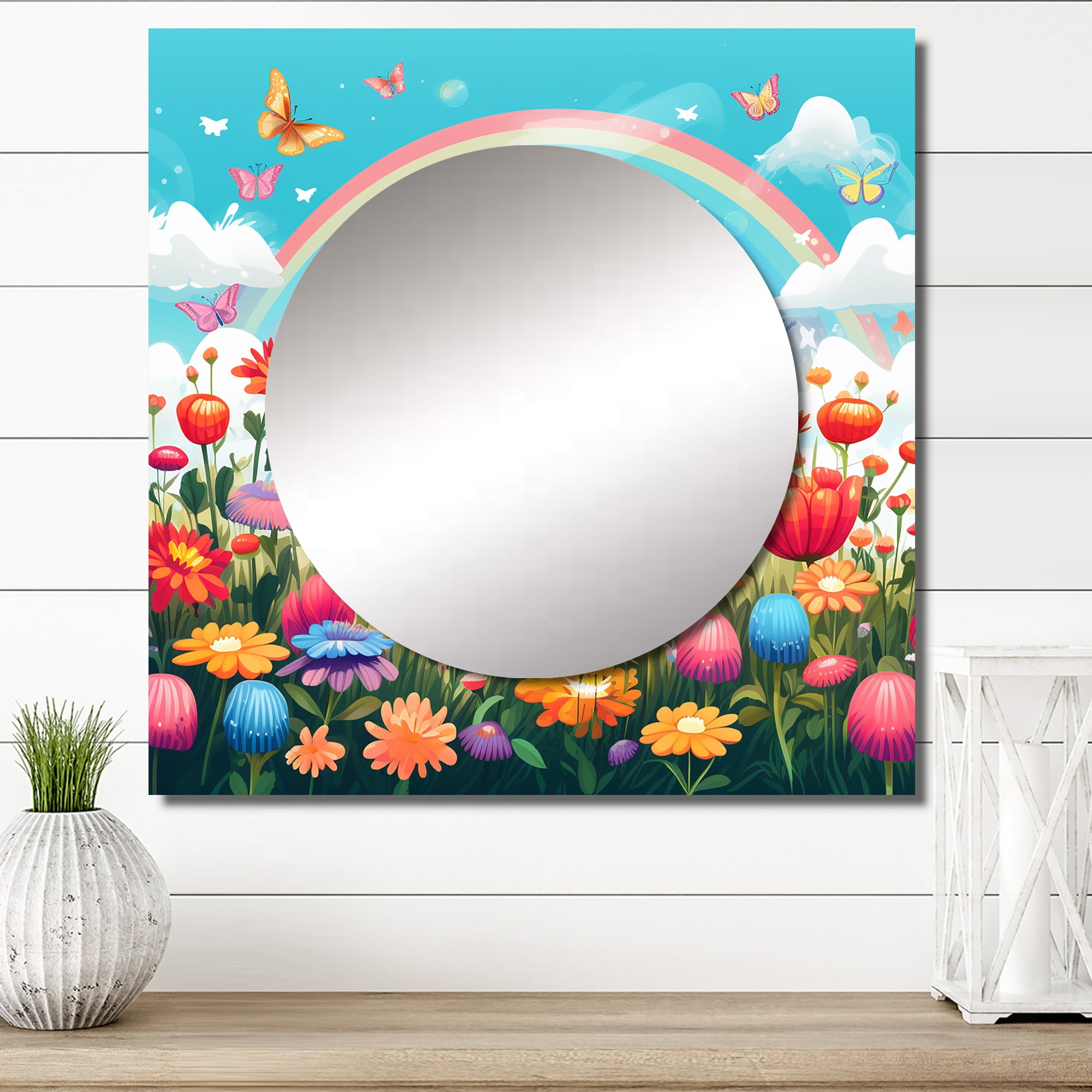 Designart "Purple Butterflies Serene Spectrum Flowerfield" Animals