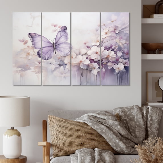 Designart "Purple Butterfly captivate Flight II" Animals Art Living Room Set