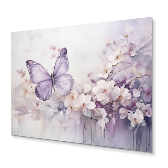 Designart "Purple Butterfly captivate Flight II" Animals Metal Art Living Room