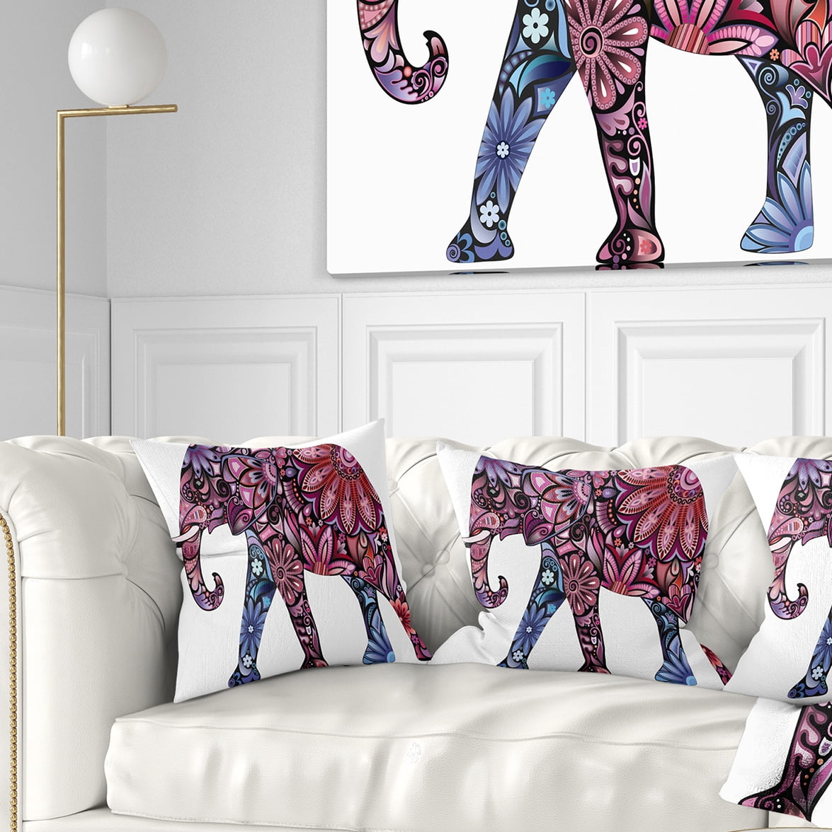 Designart Purple Cheerful Elephant - Animal Throw Pillow - 16x16