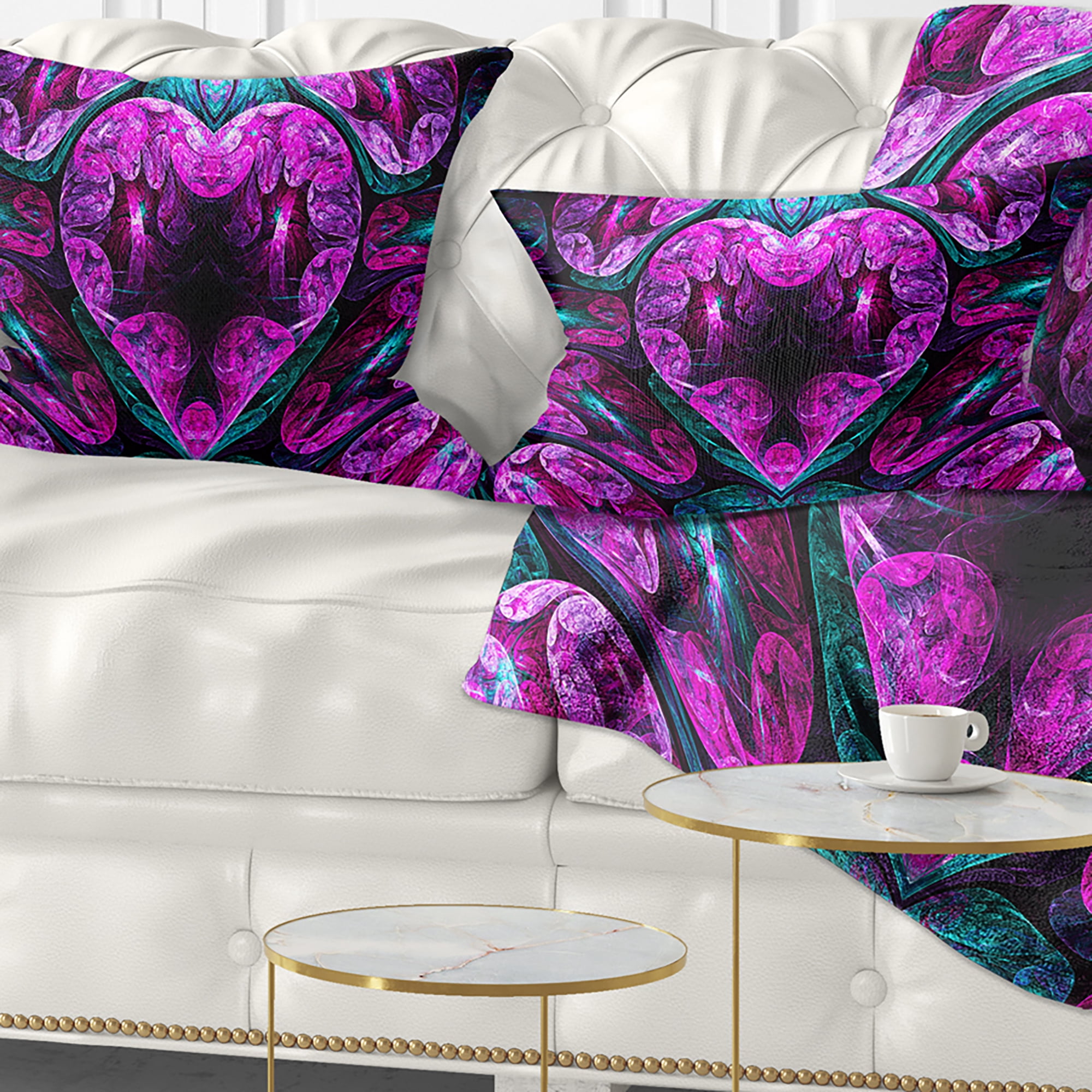 Designart Purple Cold Mystical Heart - Floral Throw Pillow - 12x20