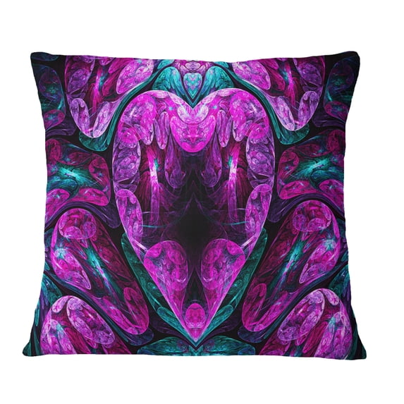 Designart Purple Cold Mystical Heart - Floral Throw Pillow - 18x18