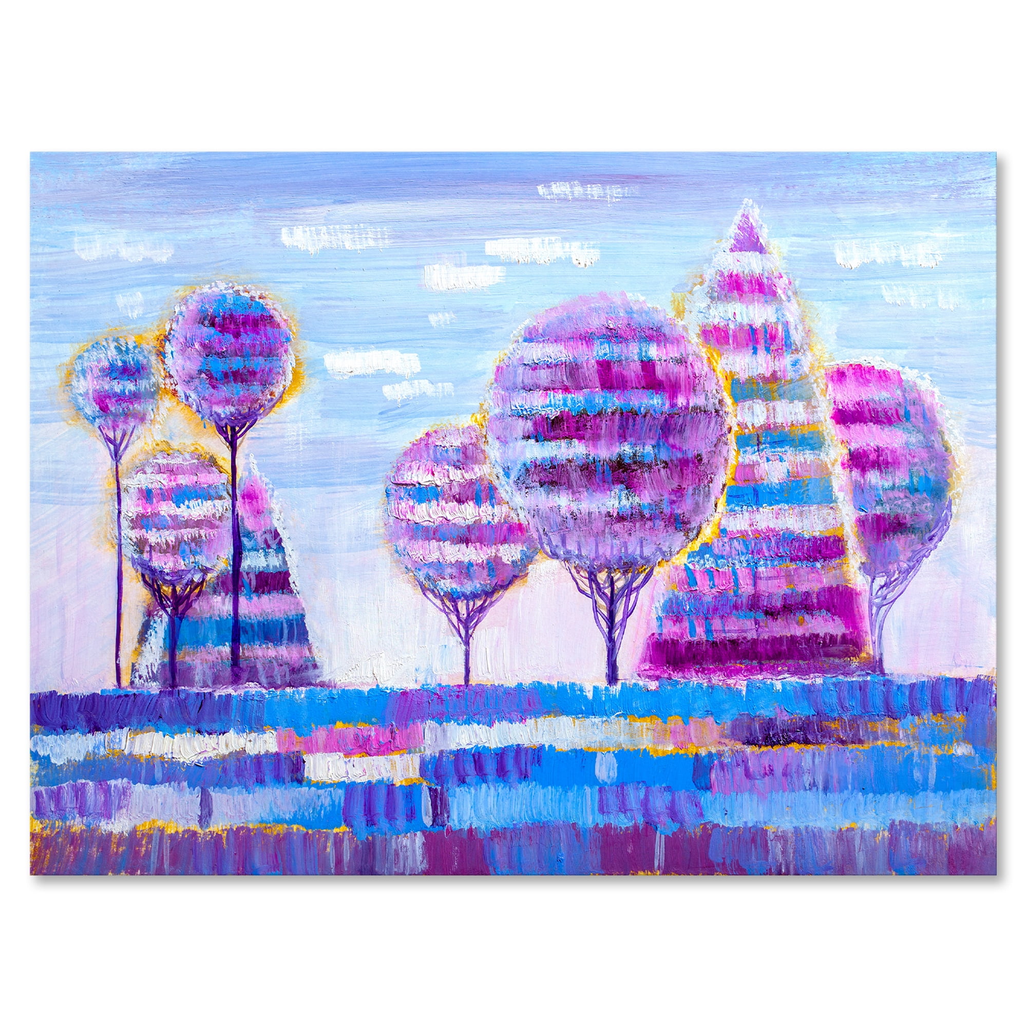 Designart ' Purple Coloured Tree Impression Landscape I ' Modern Canvas Wall Art Print