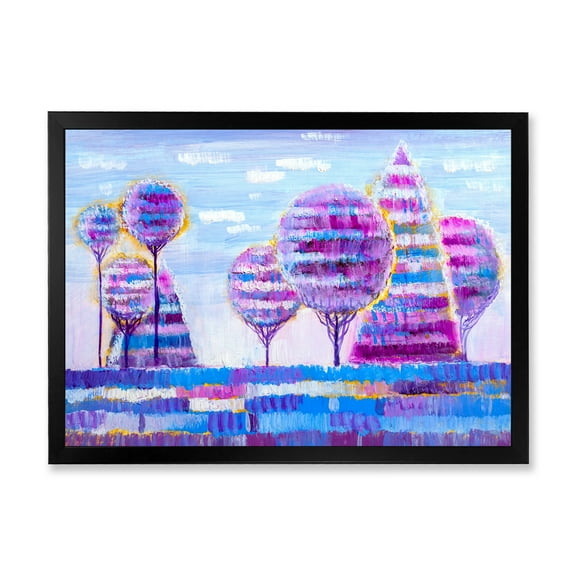 Designart 'Purple Coloured Tree Impression Landscape I' Modern Framed Art Print