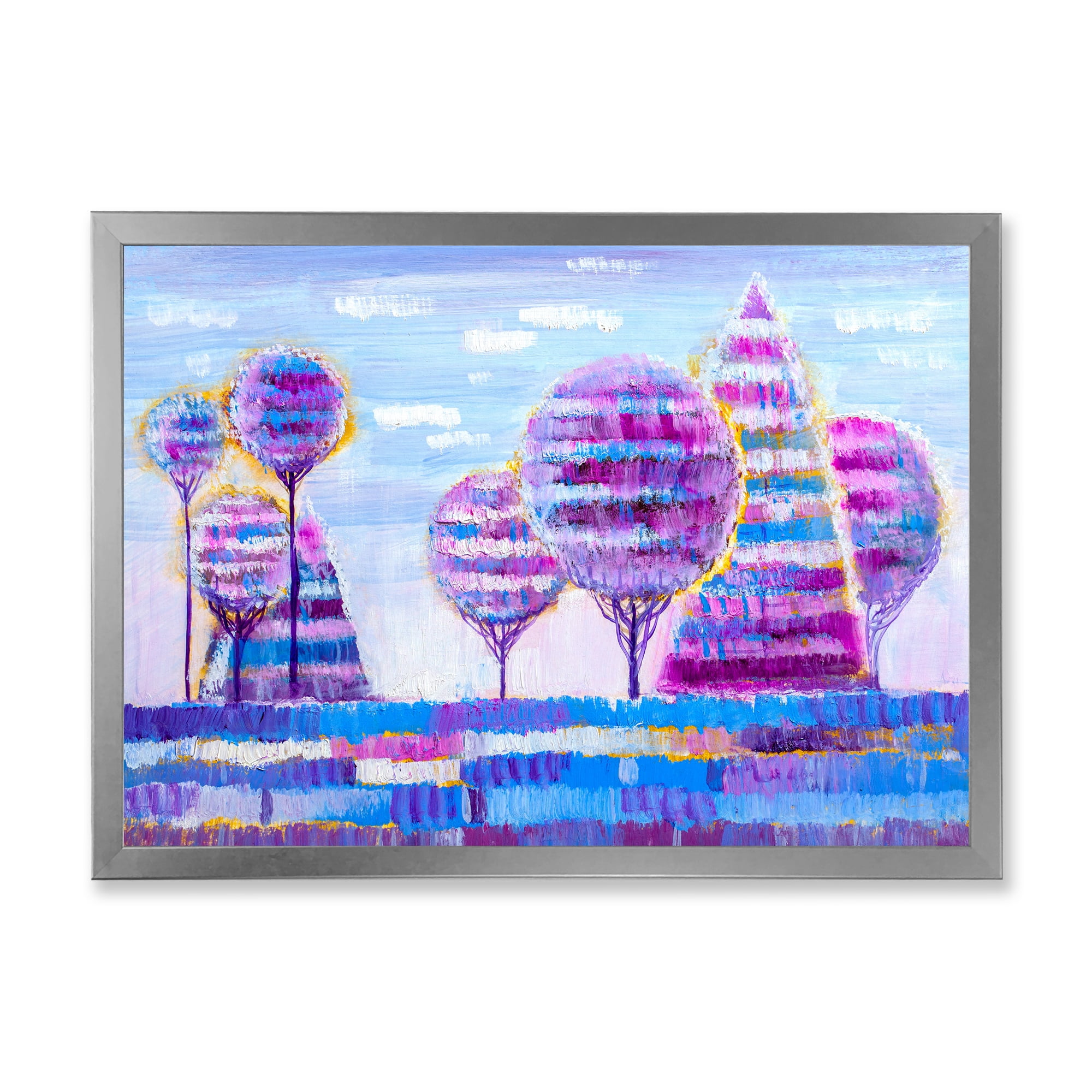 Designart 'Purple Coloured Tree Impression Landscape I' Modern Framed Art Print