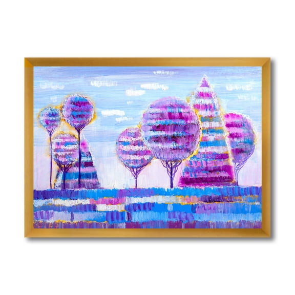 Designart 'Purple Coloured Tree Impression Landscape I' Modern Framed Art Print