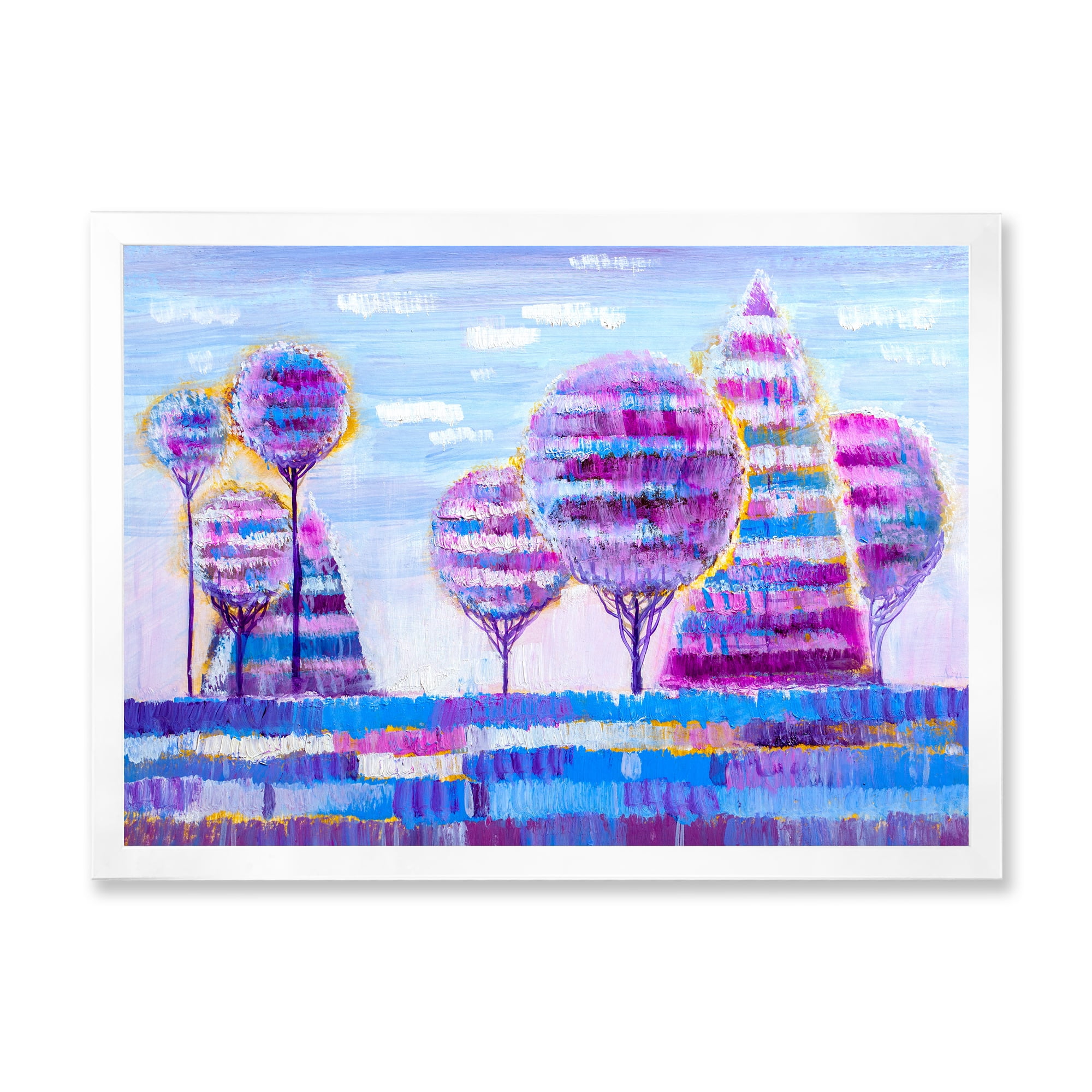 Designart 'Purple Coloured Tree Impression Landscape I' Modern Framed Art Print