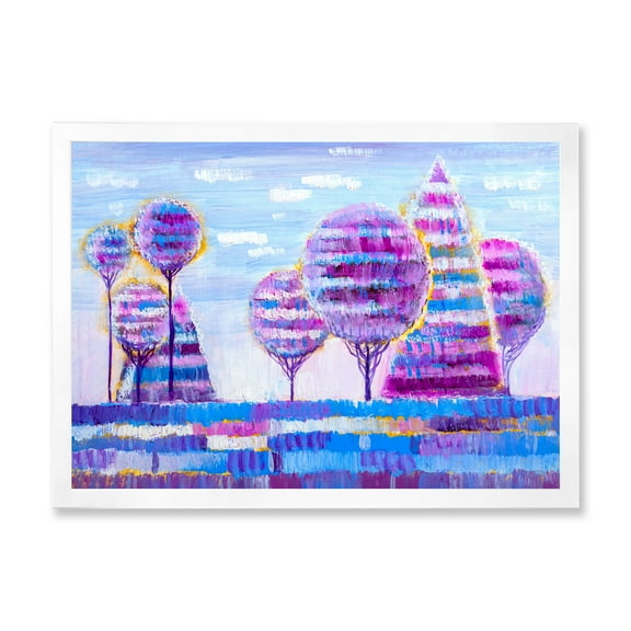 Designart 'Purple Coloured Tree Impression Landscape I' Modern Framed Art Print