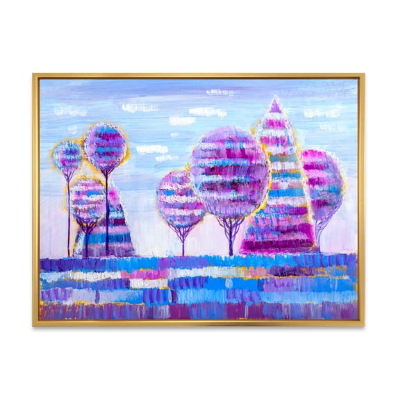 Designart 'Purple Coloured Tree Impression Landscape I' Modern Framed Canvas Wall Art Print