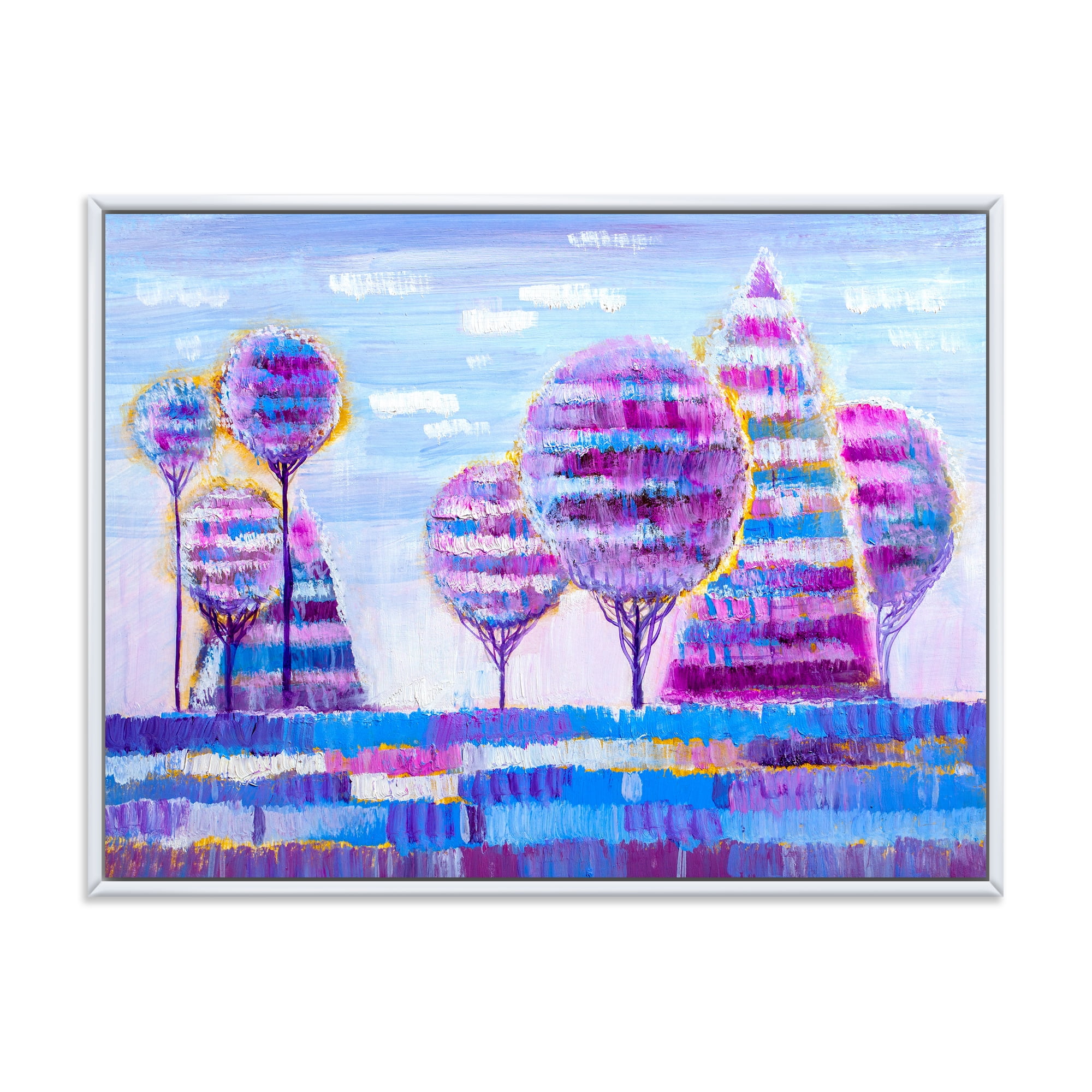 Designart 'Purple Coloured Tree Impression Landscape I' Modern Framed Canvas Wall Art Print