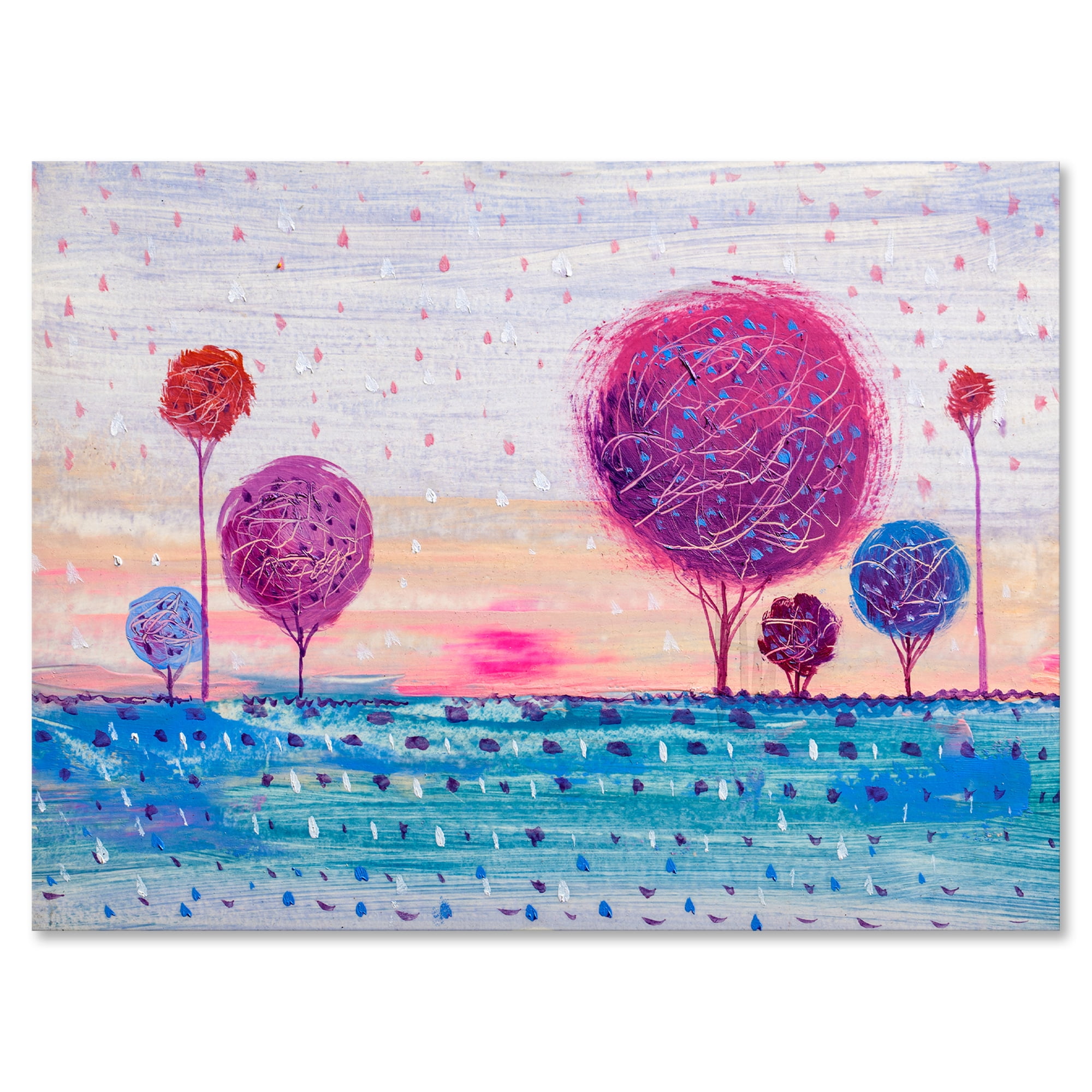 Designart ' Purple Coloured Tree Impression Landscape II ' Modern Canvas Wall Art Print