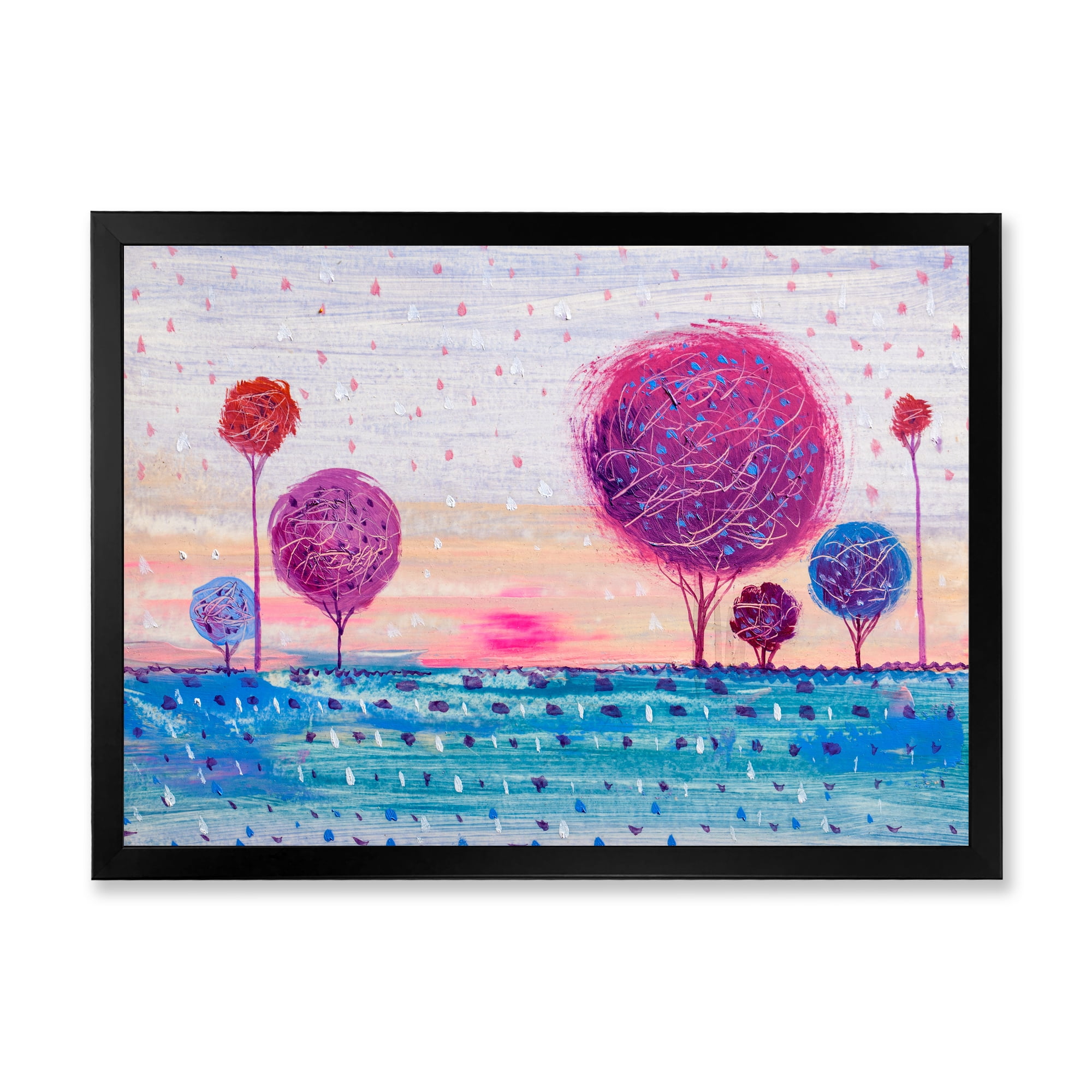 Designart 'Purple Coloured Tree Impression Landscape II' Modern Framed Art Print