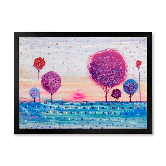 Designart 'Purple Coloured Tree Impression Landscape II' Modern Framed Art Print