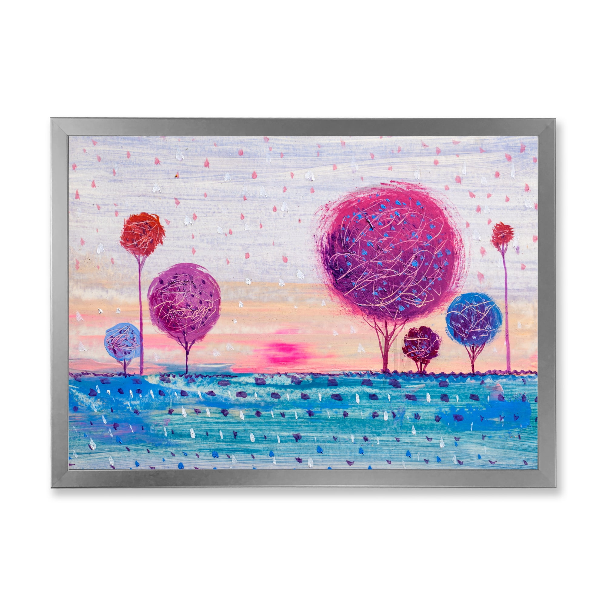 Designart 'Purple Coloured Tree Impression Landscape II' Modern Framed Art Print
