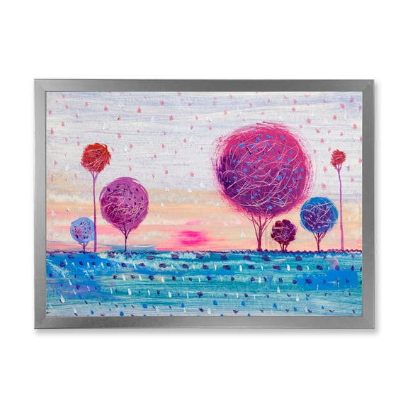 Designart 'Purple Coloured Tree Impression Landscape II' Modern Framed Art Print