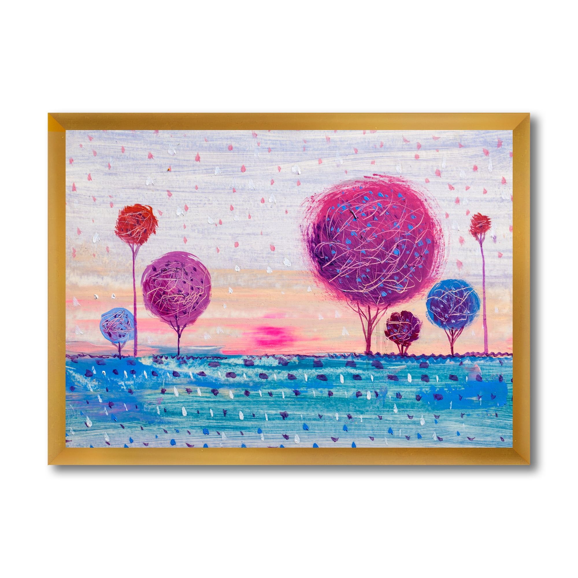 Designart 'Purple Coloured Tree Impression Landscape II' Modern Framed Art Print