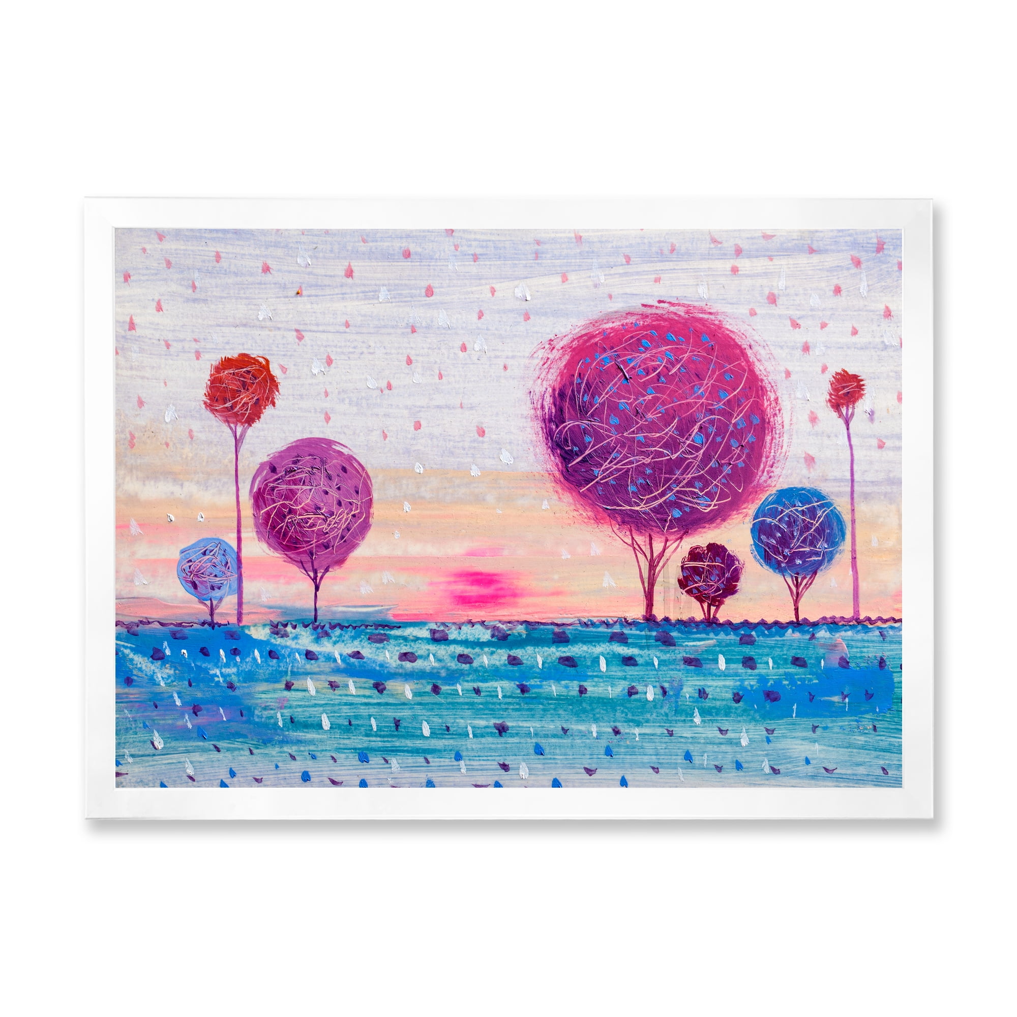 Designart 'Purple Coloured Tree Impression Landscape II' Modern Framed Art Print