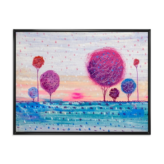Designart 'Purple Coloured Tree Impression Landscape II' Modern Framed Canvas Wall Art Print