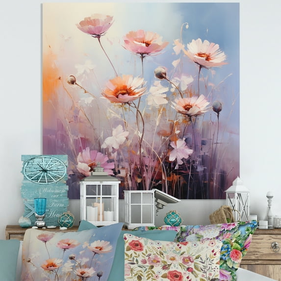 Designart "Purple Coral Herbs love expression III" Floral Metal Art Living Room