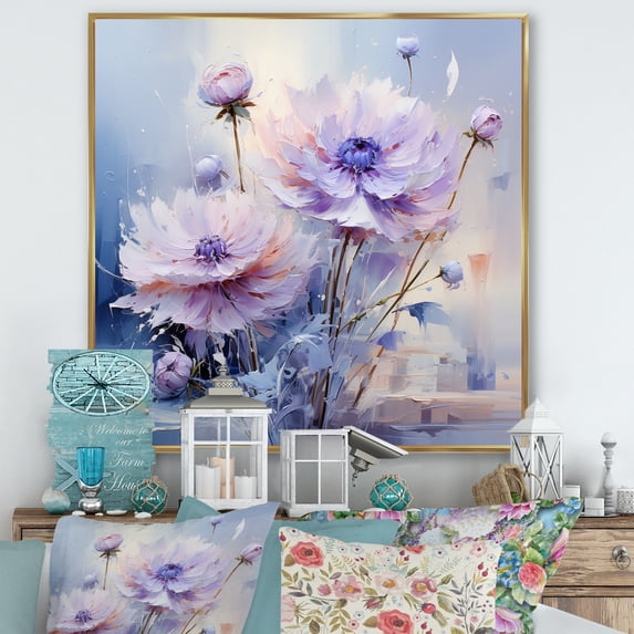 Designart "Purple Cornflowers love expression IV" Floral Floater Framed Canvas Wall Art
