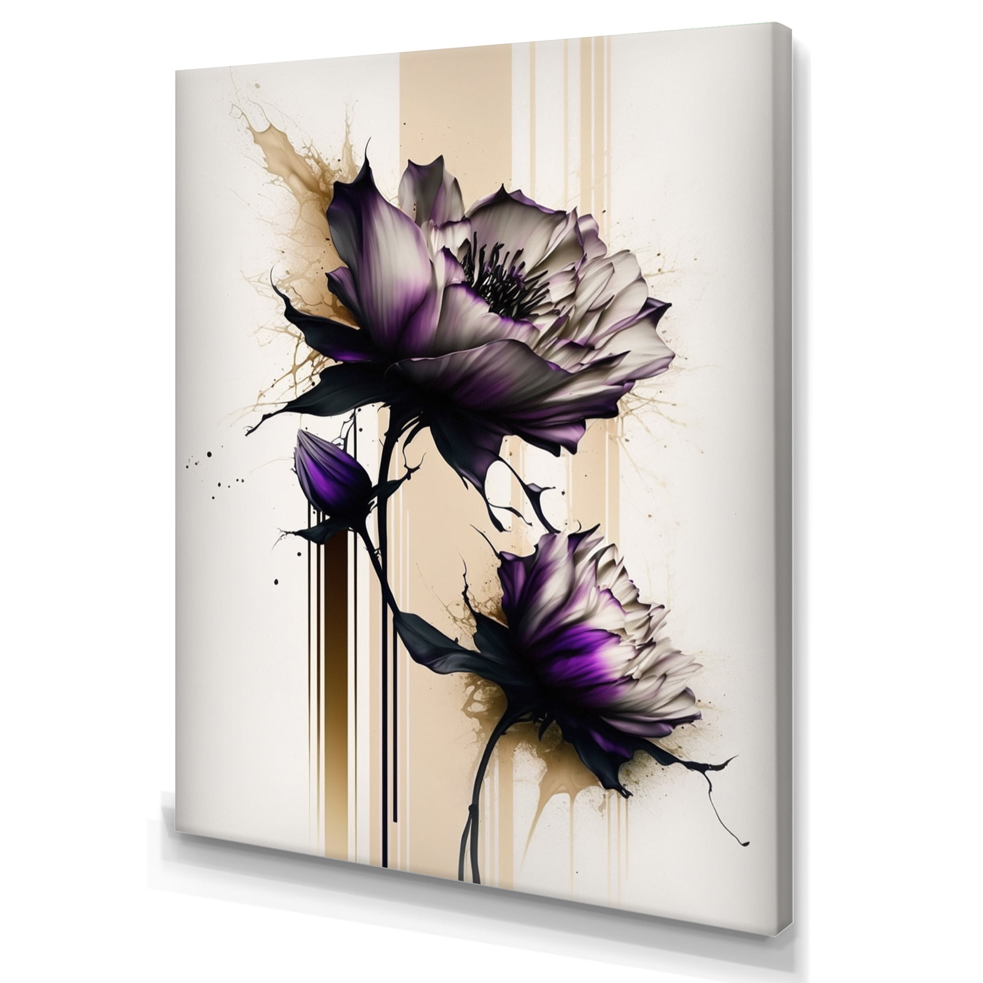 Designart Purple Dahlia Flower On Abstract Paint I Canvas Wall Art