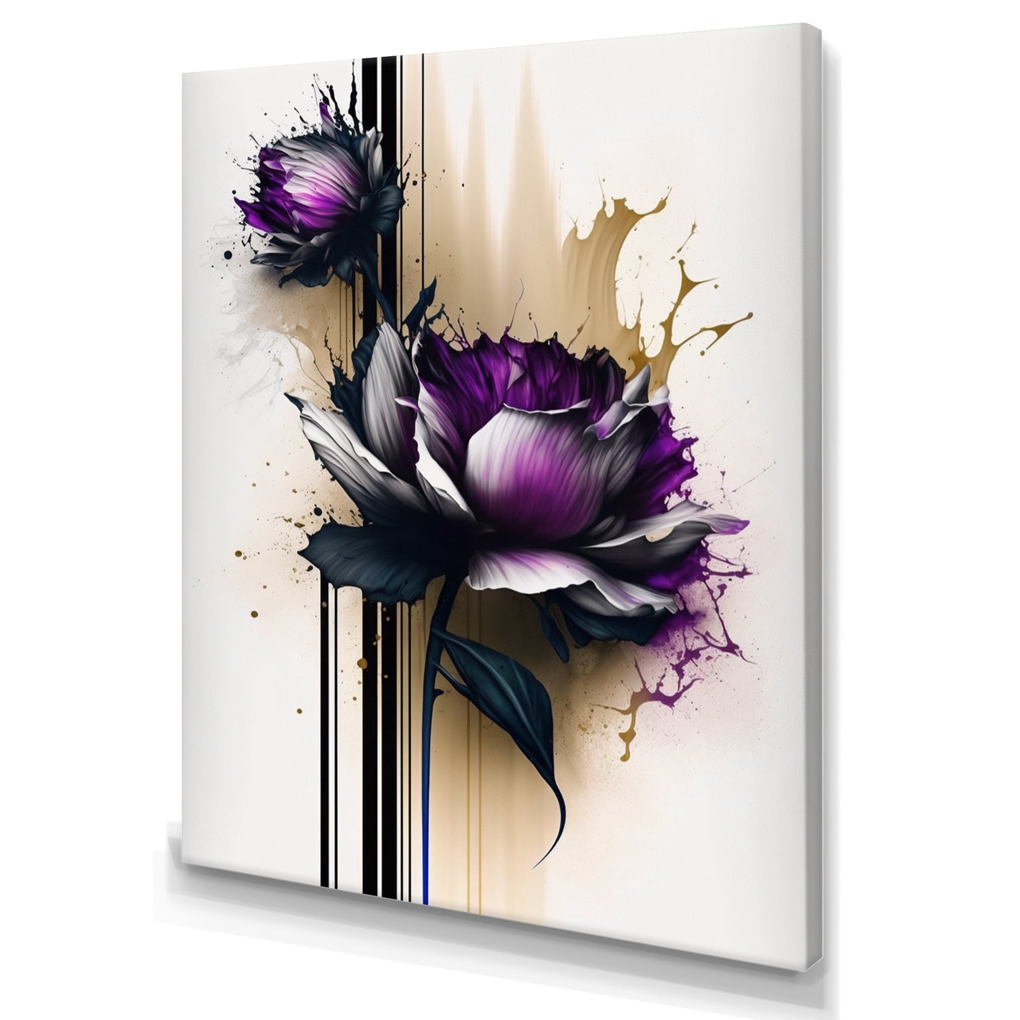 Designart Purple Dahlia Flower On Abstract Paint II Canvas Wall Art