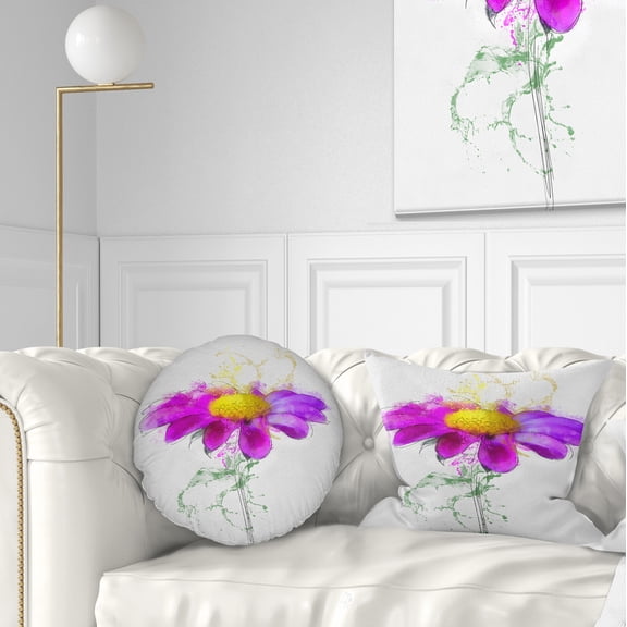 Designart Purple Daisy Flower with Stem - Flowers Throw Pillowwork - 12x20