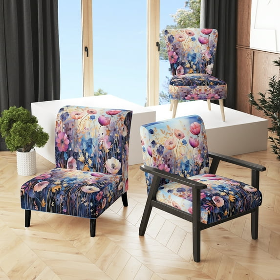 Designart "Purple Dreamy Florals VII" Upholstered Abstract Botanicals Accent Chair and Modern & Contemporary Arm Chair - Multiple Color & Pattern