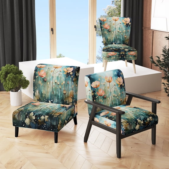 Designart "Purple Enchanted Gardens" Upholstered Abstract Botanicals Accent Chair and Modern & Contemporary Arm Chair - Multiple Color & Pattern