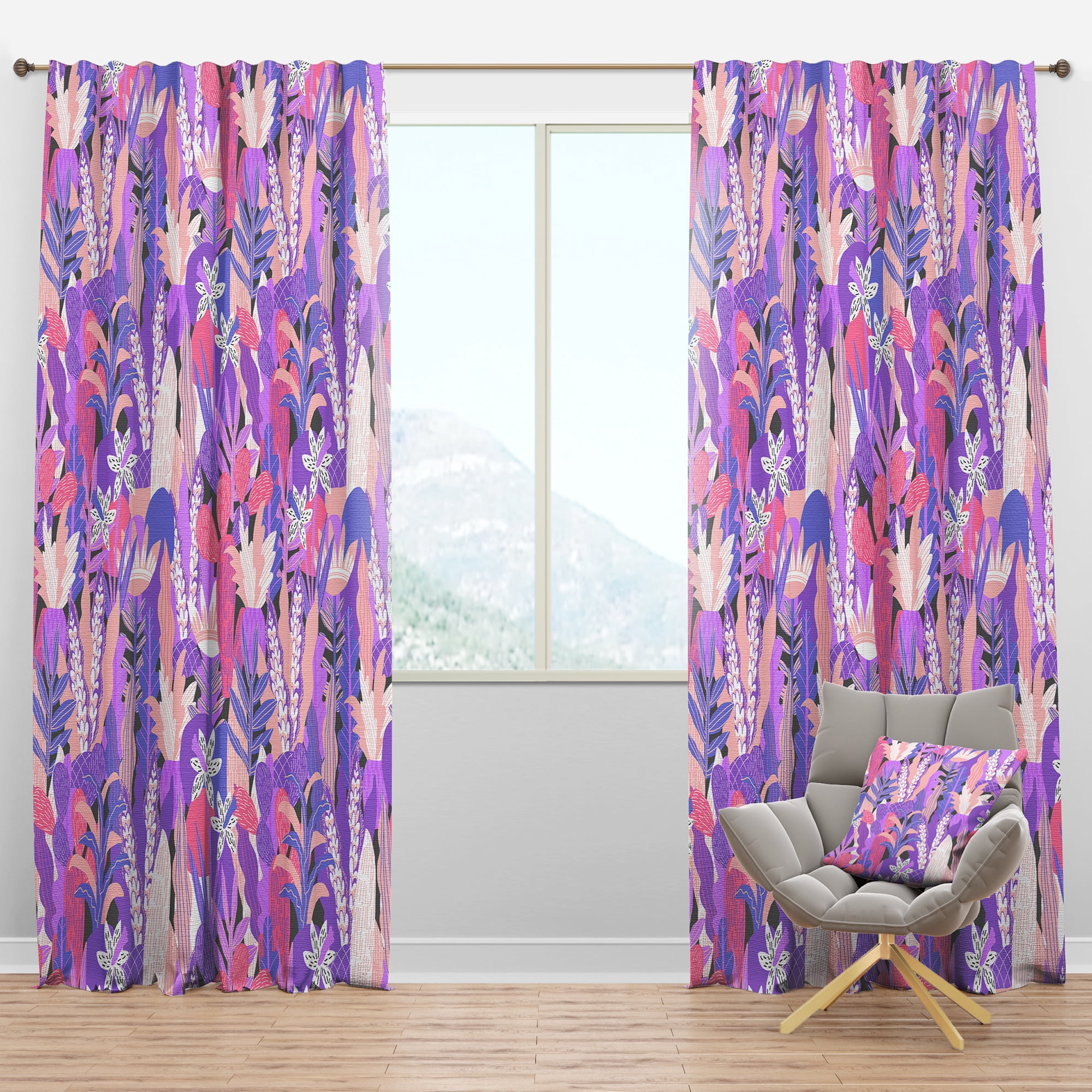 Designart 'Purple Fantasy Flowers' Mid-Century Modern Blackout Curtain Panel