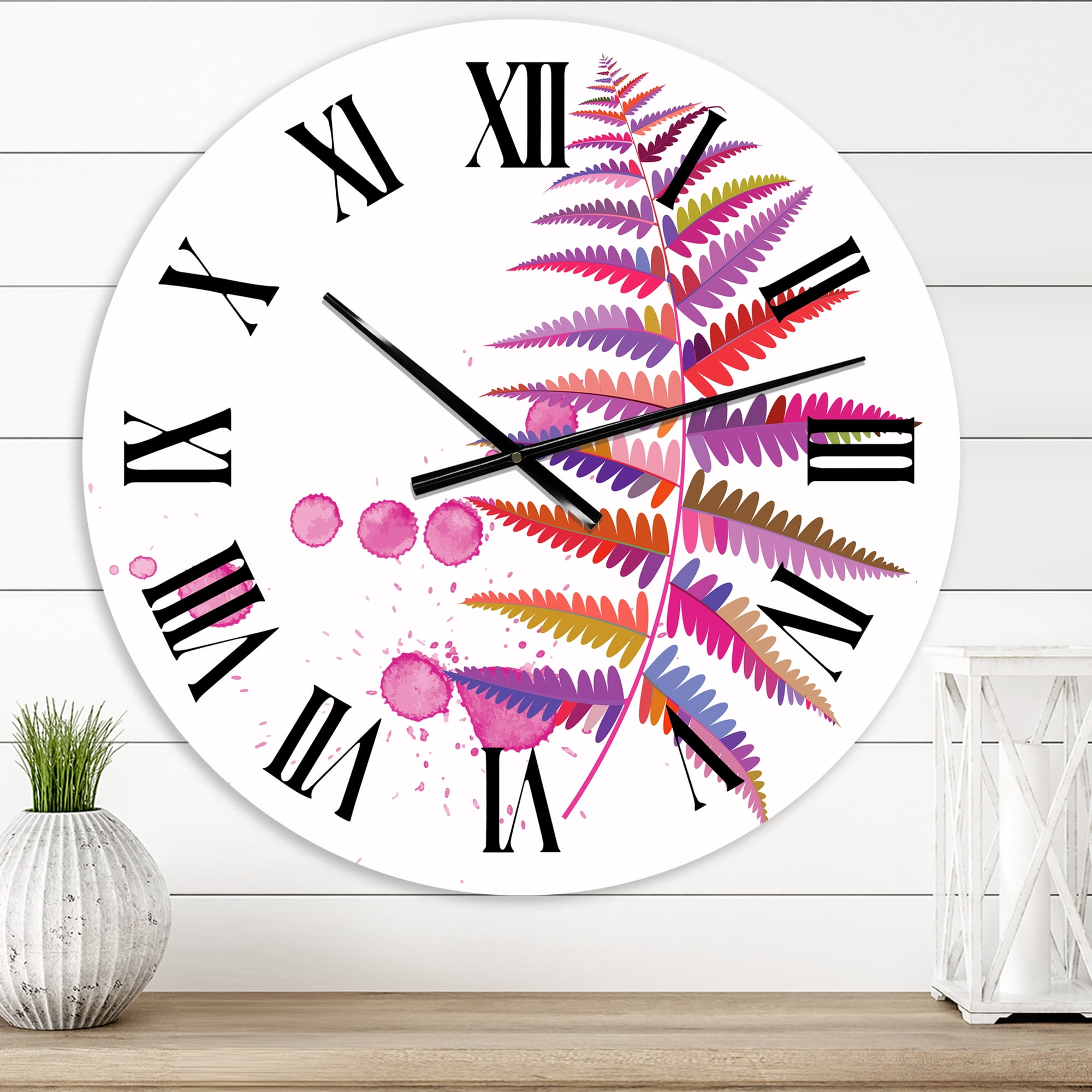 Designart 'Purple Fern' Farmhouse Wall Clock
