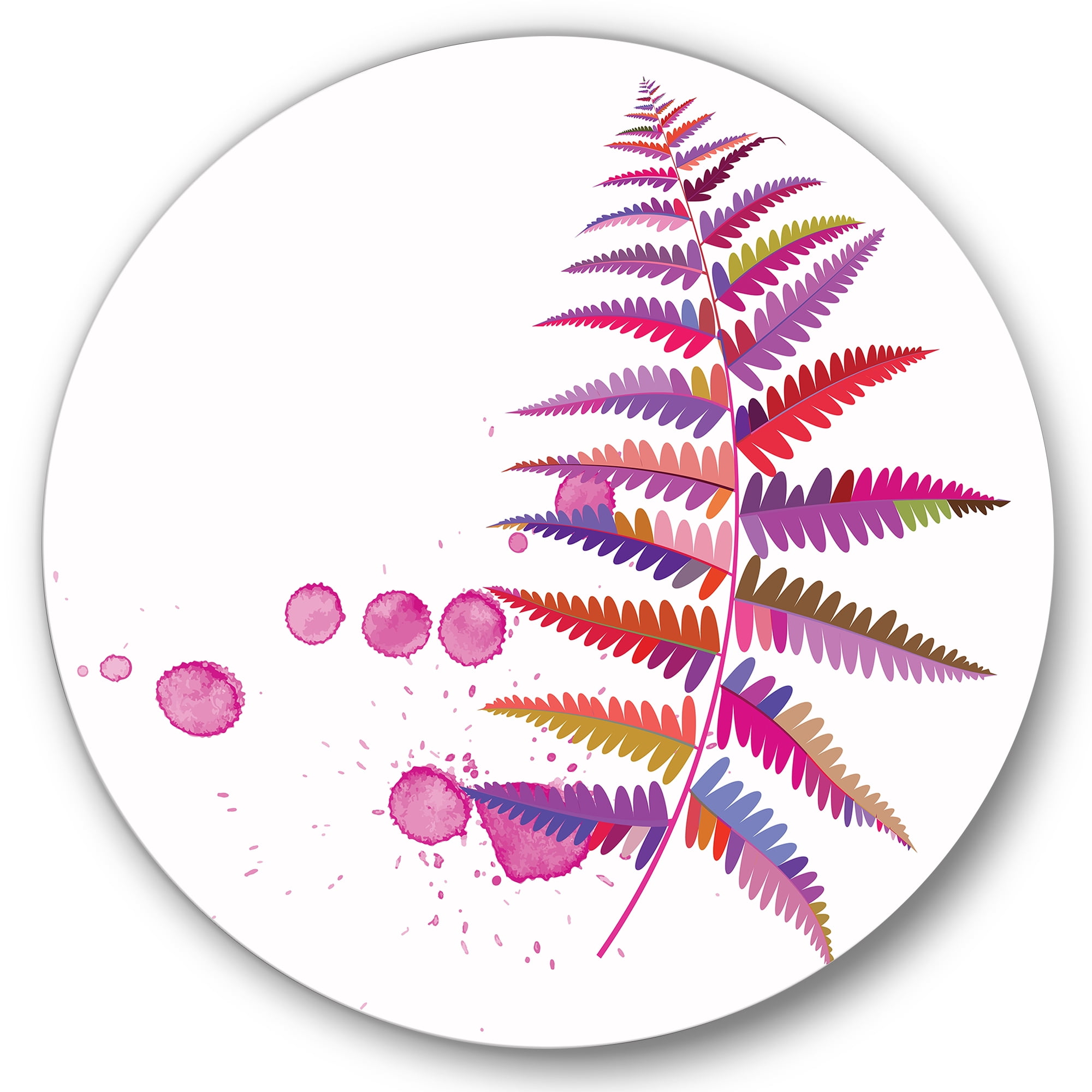 Designart 'Purple Fern With Purple Splash' Farmhouse Circle Metal Wall Art 23x23 - Disc of 23