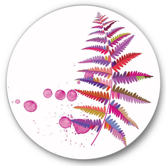 Designart 'Purple Fern With Purple Splash' Farmhouse Circle Metal Wall Art 29x29 - Disc of 29