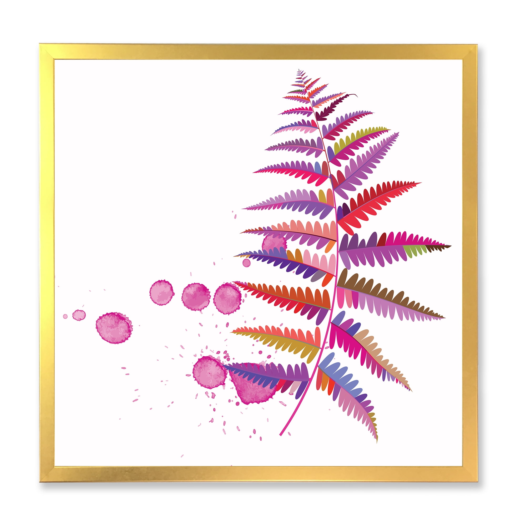 Designart 'Purple Fern With Purple Splash' Farmhouse Framed Art Print