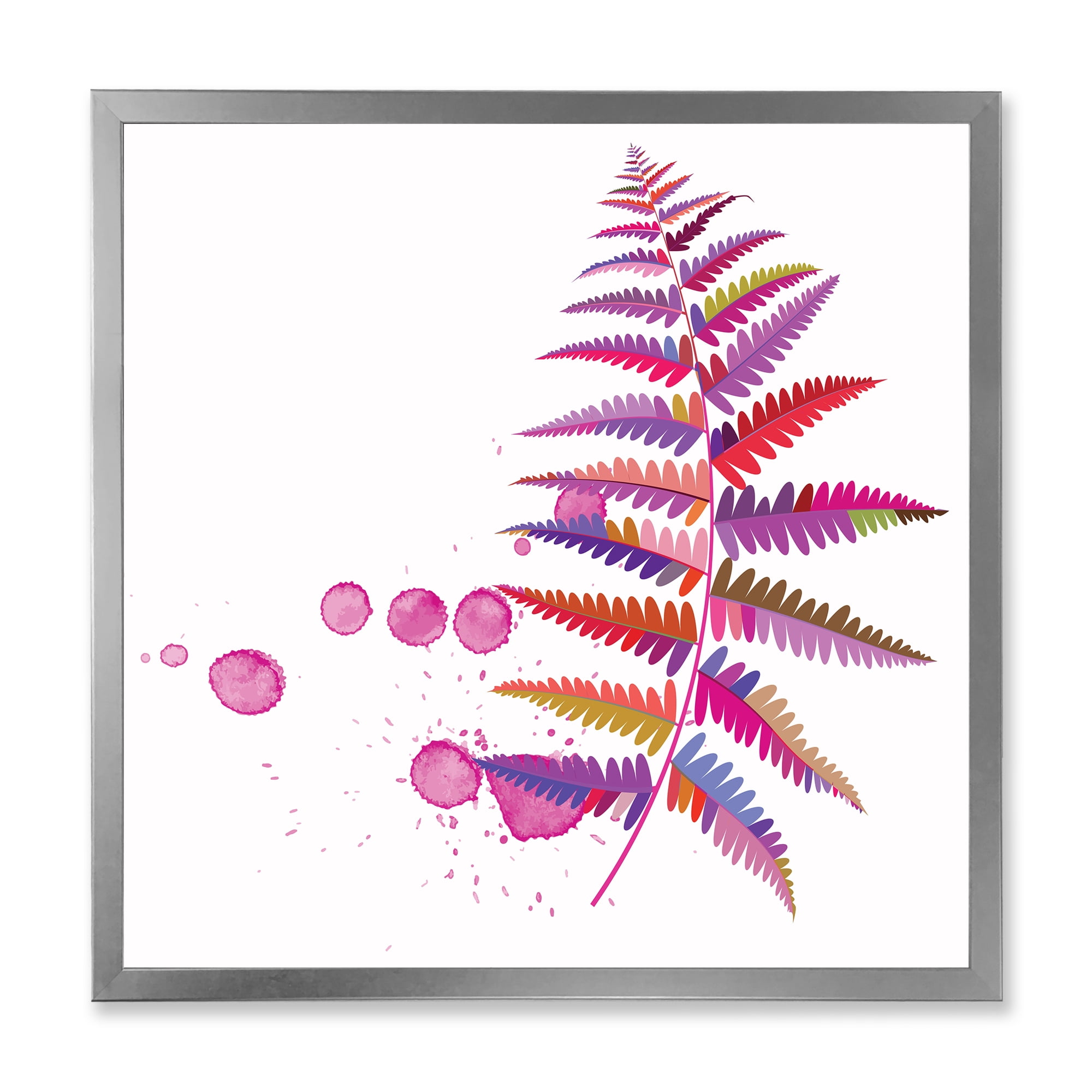 Designart 'Purple Fern With Purple Splash' Farmhouse Framed Art Print