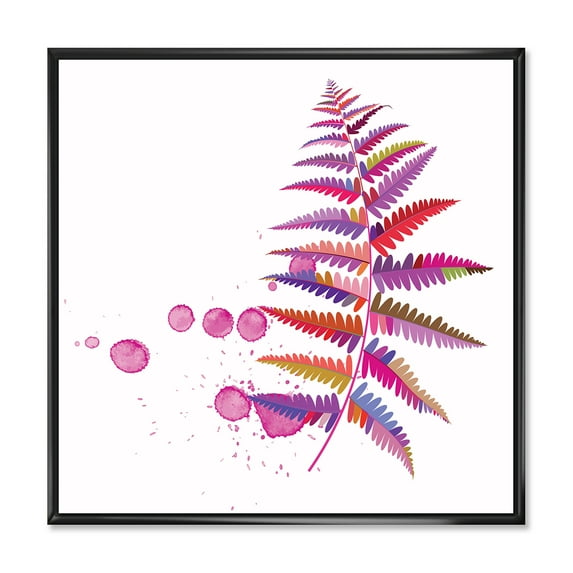 Designart 'Purple Fern With Purple Splash' Farmhouse Framed Canvas Wall Art Print