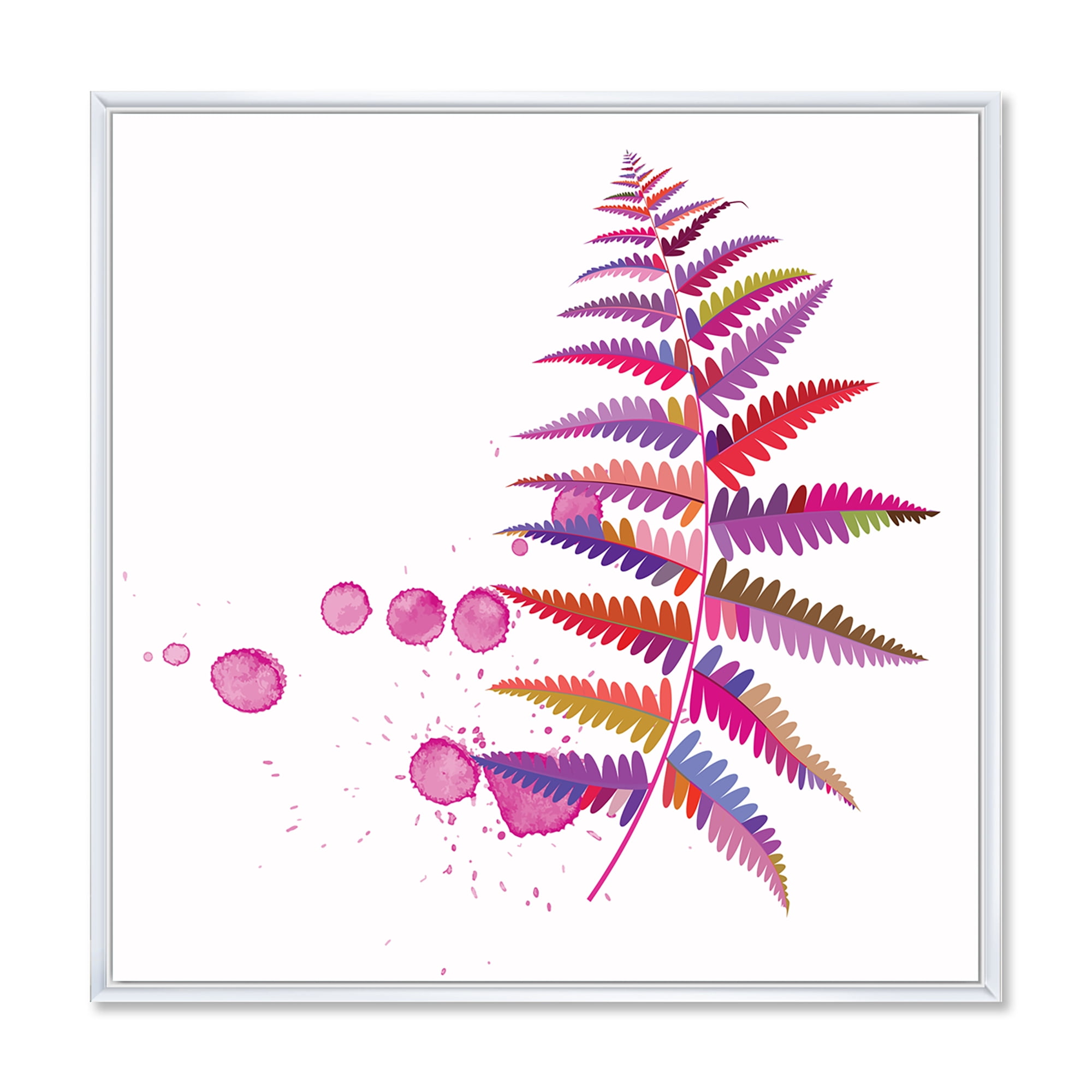 Designart 'Purple Fern With Purple Splash' Farmhouse Framed Canvas Wall Art Print