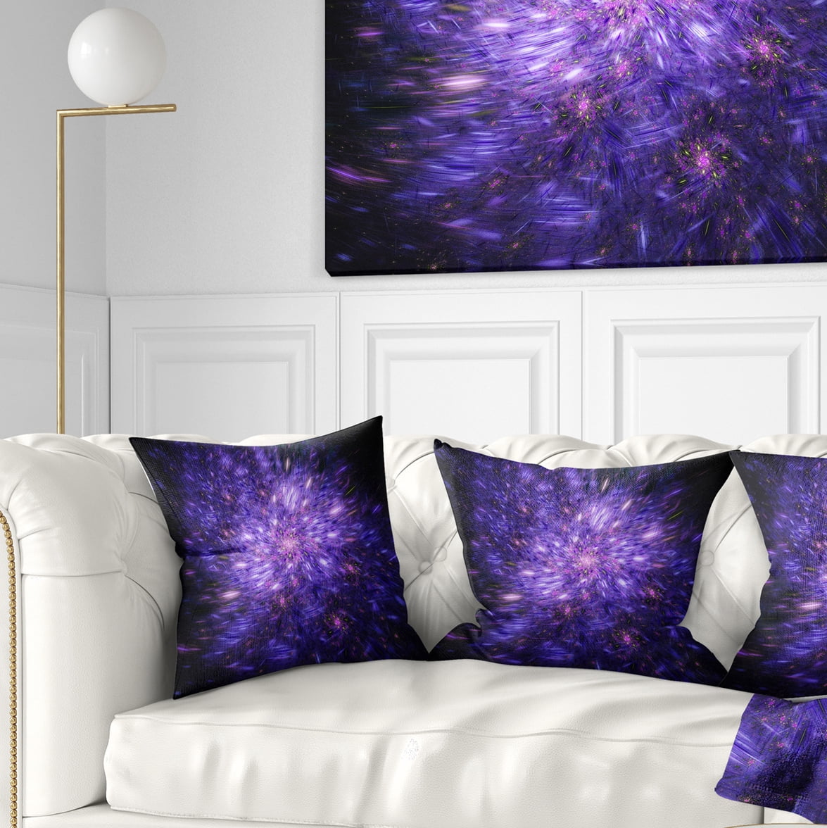 Designart Purple Fireworks on Black - Abstract Throw Pillow - 18x18