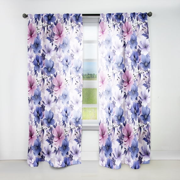 Designart "Purple Floral Exquisite Elegance" Floral Curtain Panels