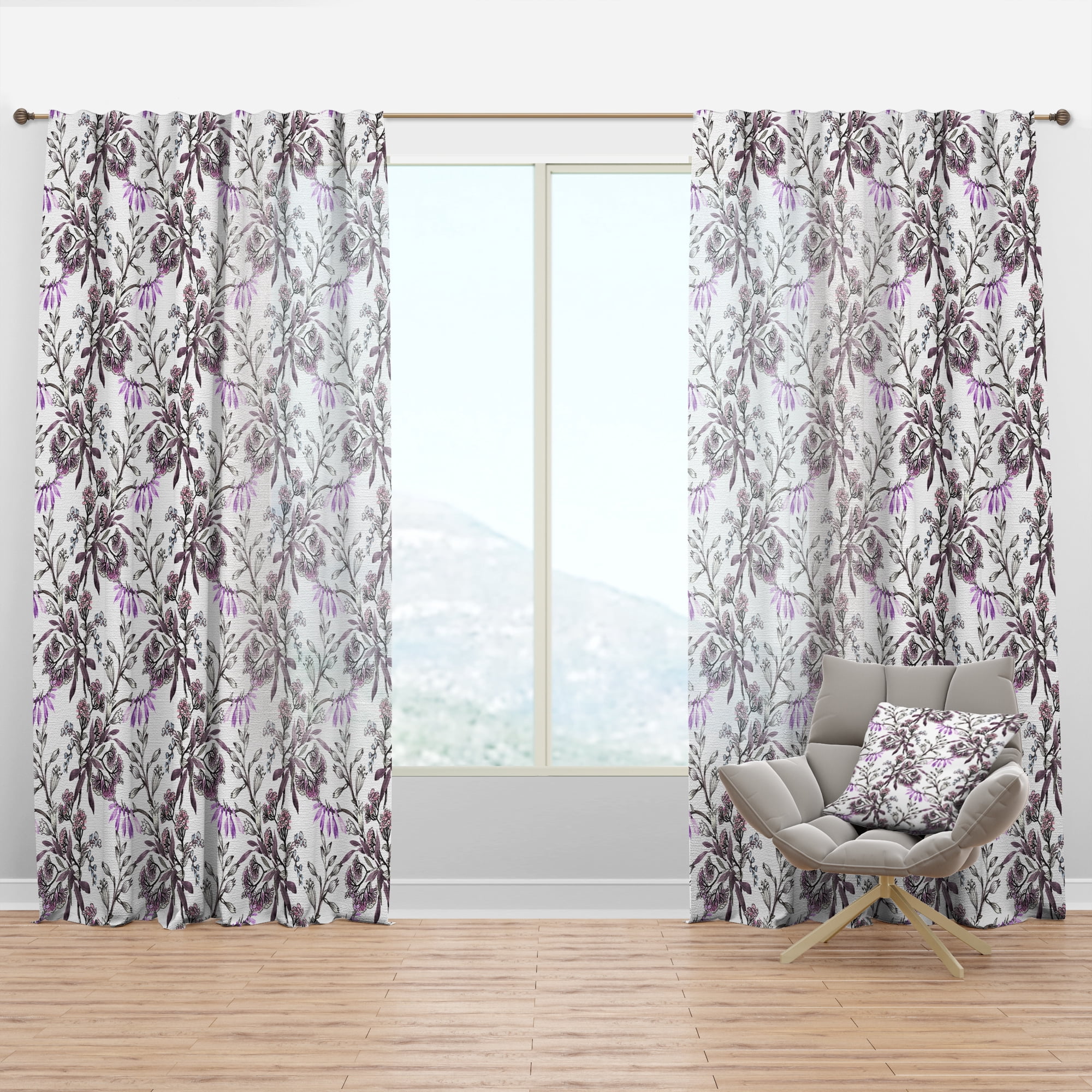 Designart 'Purple Floral Pattern' Floral Curtain Panel