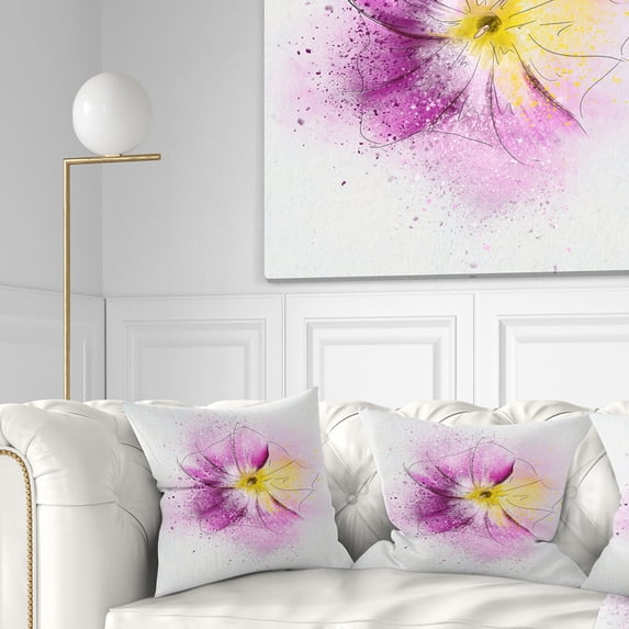 Designart Purple Flower Sketch with Splashes - Floral Throw Pillow - 18x18
