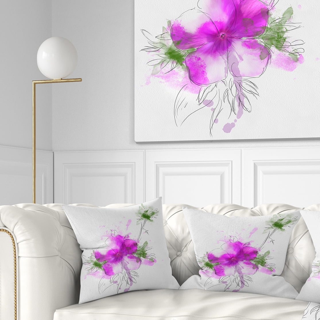 Designart Purple Flower Sketch with Stem - Floral Throw Pillow - 18x18