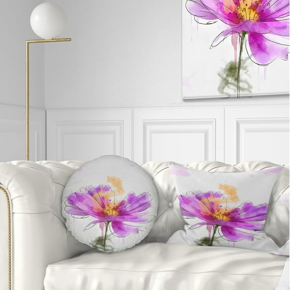 Designart Purple Flower Watercolor Illustration - Flowers Throw Pillowwork - 12x20