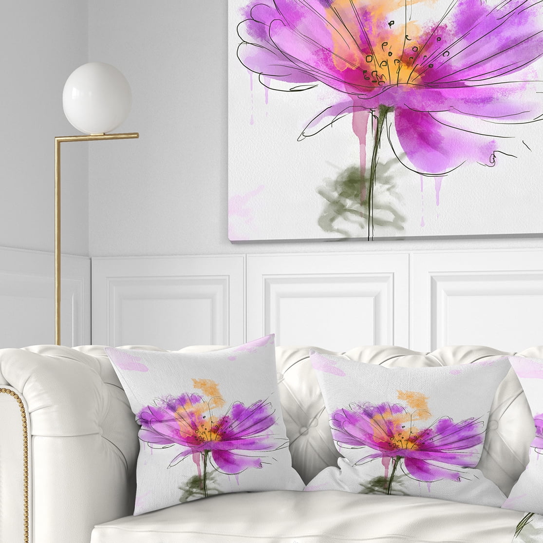 Designart Purple Flower Watercolor Illustration - Flowers Throw Pillowwork - 18x18