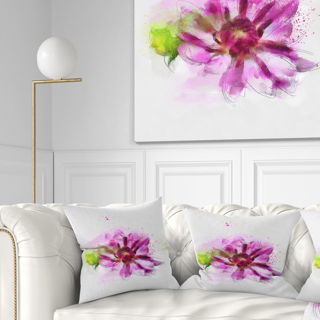 Designart Purple Flower with Green Leaves - Floral Throw Pillow - 18x18