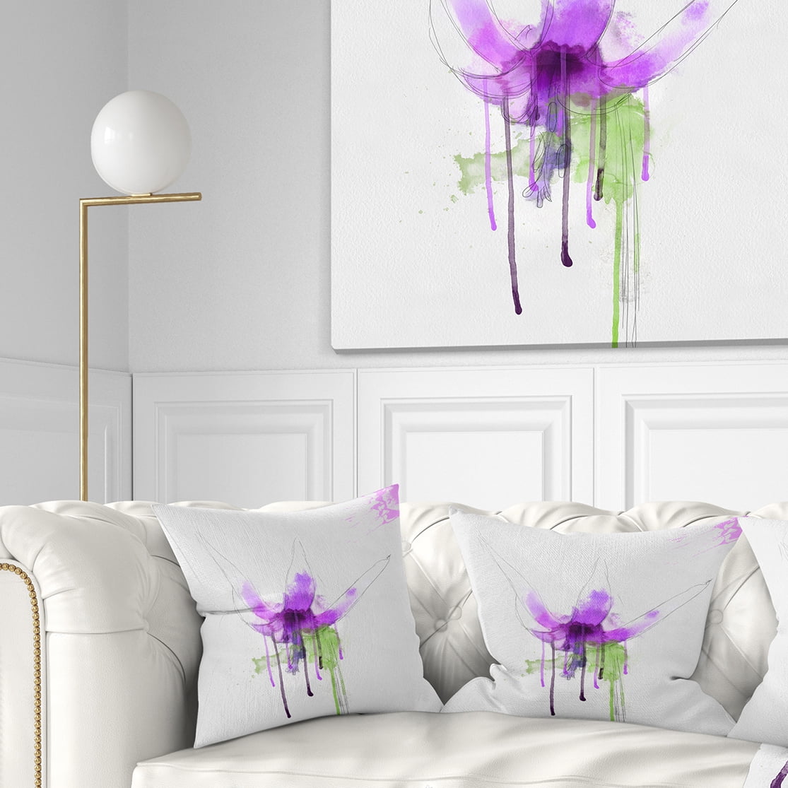 Designart Purple Flower with Green Splash - Floral Throw Pillow - 18x18