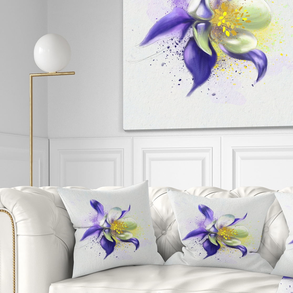 Designart Purple Flower with White Petals - Floral Throw Pillow - 16x16
