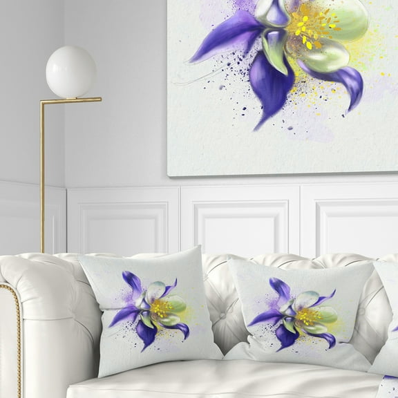 Designart Purple Flower with White Petals - Floral Throw Pillow - 18x18