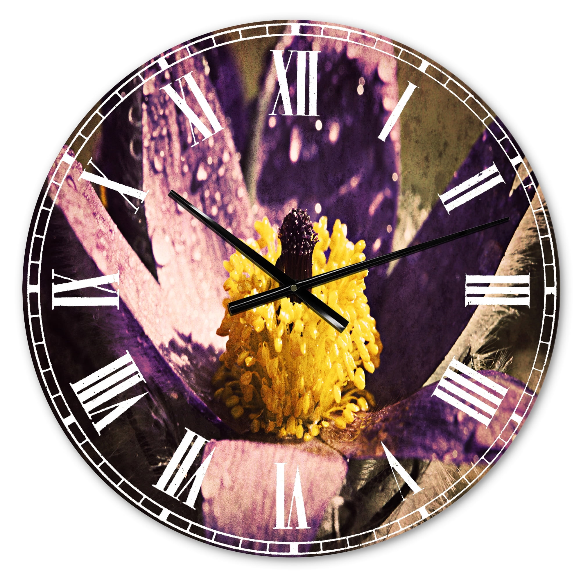Designart 'Purple Flower with Yellow Stigma' Traditional wall clock
