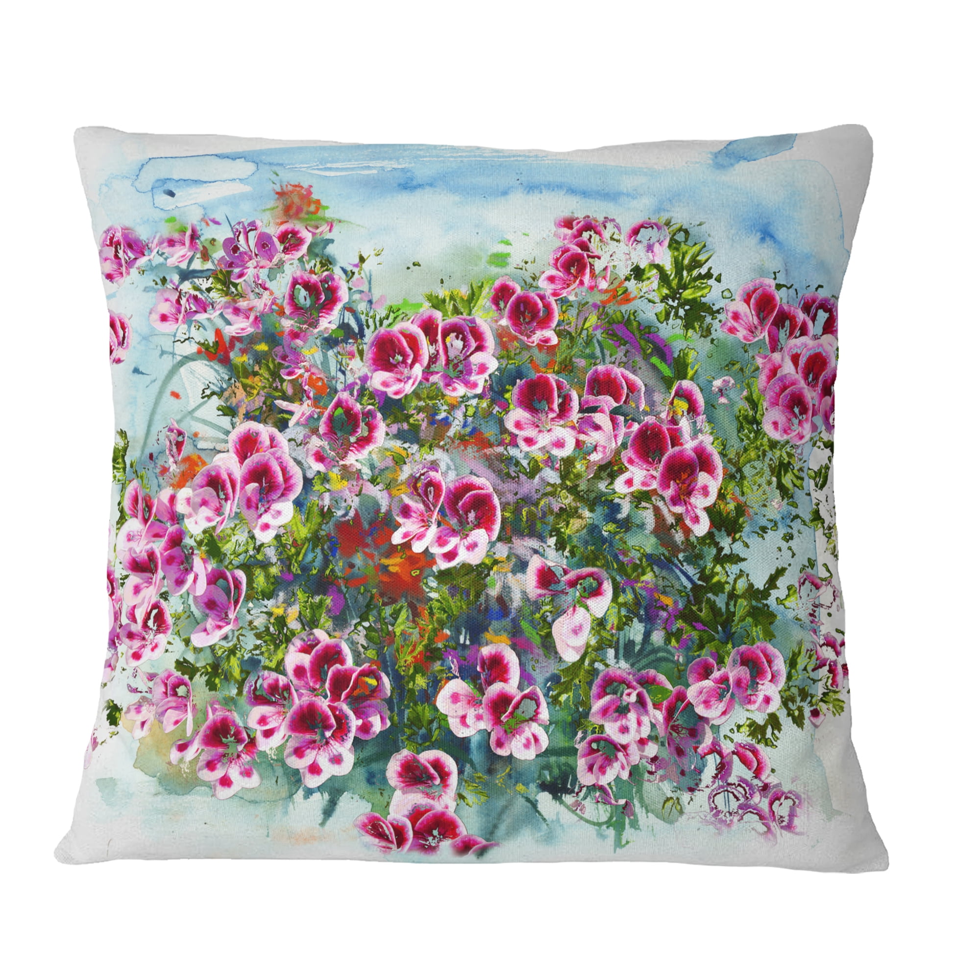 Designart Purple Flowers Watercolor Illustration - Floral Throw Pillow - 18x18